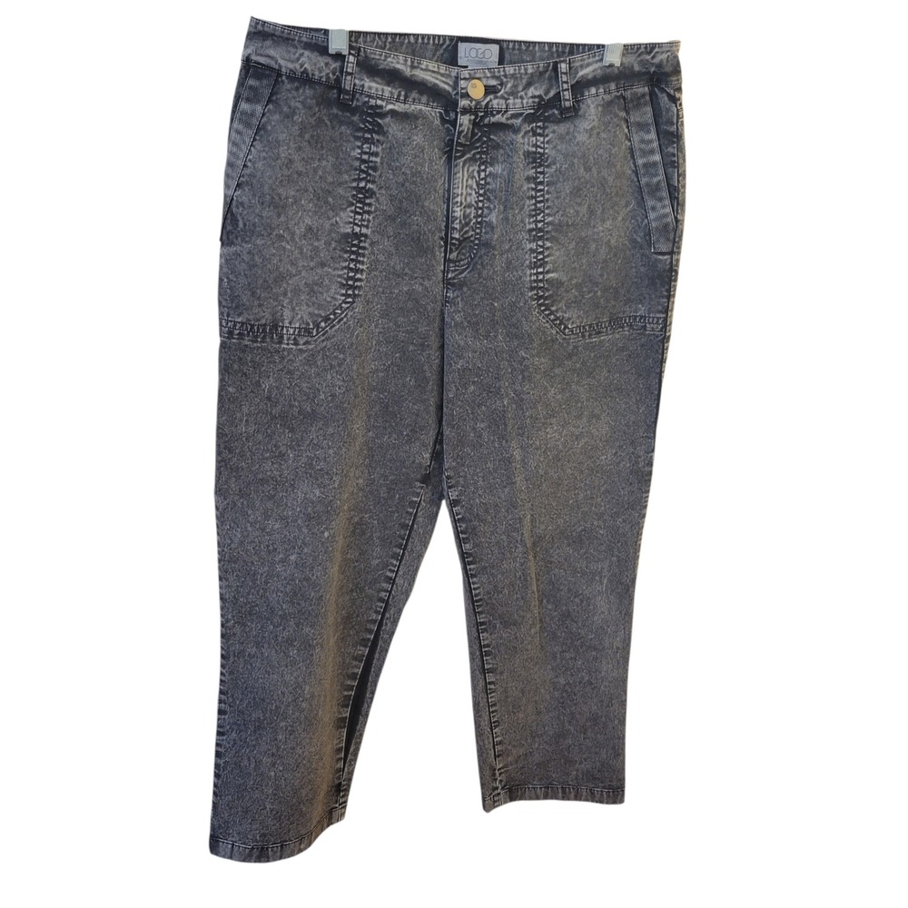 LOGO Lori Goldstein Women Grey Acid Wash Cropped Jeans Size 8 Patch Pockets